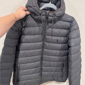 Polo Ralph Lauren Men's Gray Puffer Jacket with Hood XL